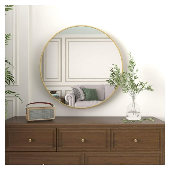 32 Inch Round Bathroom Mirror Metal Frame, Large Wall Mirror for Living Room, Bedroom, Entryway - Modern Decorative Circle Mirror with Easy Install