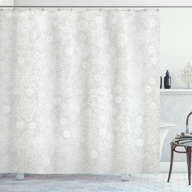 Winter Shower Curtain Seasonal Pattern With Festive Ornate Flakes Frost Blizzard Holiday Celebration Fabric Bathroom Set Hooks 69w X 84l Inches Extra Long Silver White By Ambesonne Com Winter Shower Curtain Seasonal Pattern, Vinyl Bathroom Window Curtain In Frost
