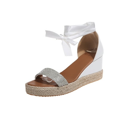 

Tenmix Women Wedge Sandals Beach Espadrilles Sandal Platform Casual Shoes Ankle Strap Womens Lightweight Comfort White 4.5