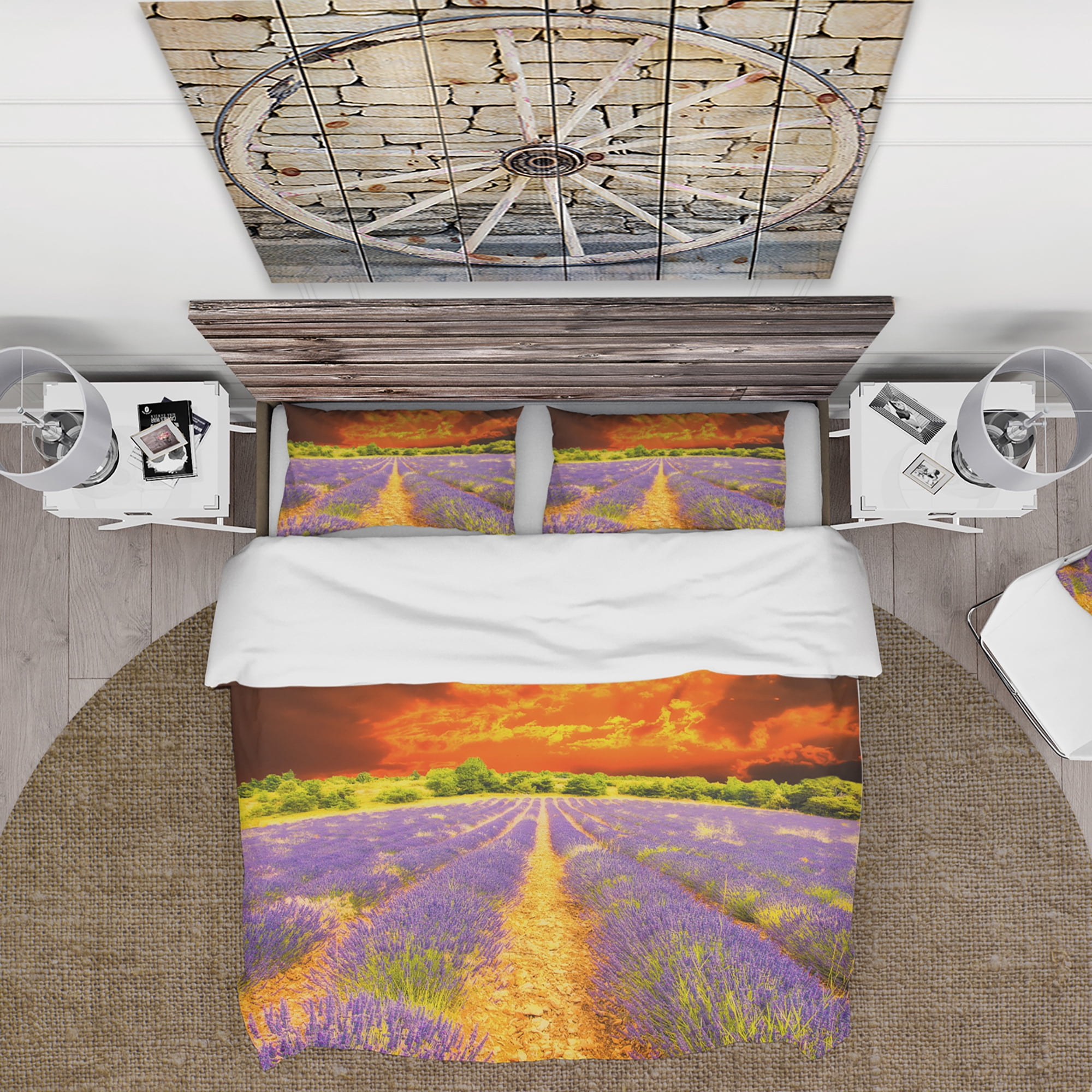 Designart 'Beautiful Lavender Field and Sunset' Cabin & Lodge Duvet Cover Set