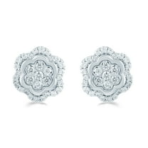 1/2Cttw Real Natural Diamond Floral Cluster Stud Earrings Set in 925 Sterling Silver