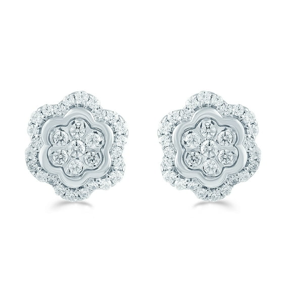 1/2Cttw Real Natural Diamond Floral Cluster Stud Earrings Set in 925 Sterling Silver