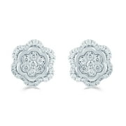 FIFTH AND FINE 1/2Cttw Real Natural Diamond Floral Cluster Stud Earrings Set in 925 Sterling Silver