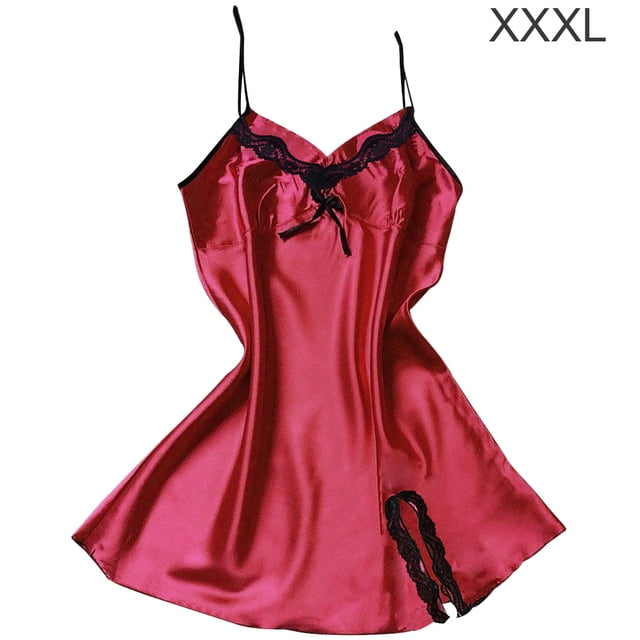 Camisón de encaje con cuello en V y espalda descubierta, camisón sedoso, ropa de dormir para mujer, rojo vino, 3L tholdsy AP001175-06B