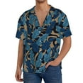 thumbnail image 3 of Honeii 's Blue Leaves A for men's short-sleeved button-up collared shirt featuring a pocket, perfect for beach vacations, and travel adventures., 3 of 5