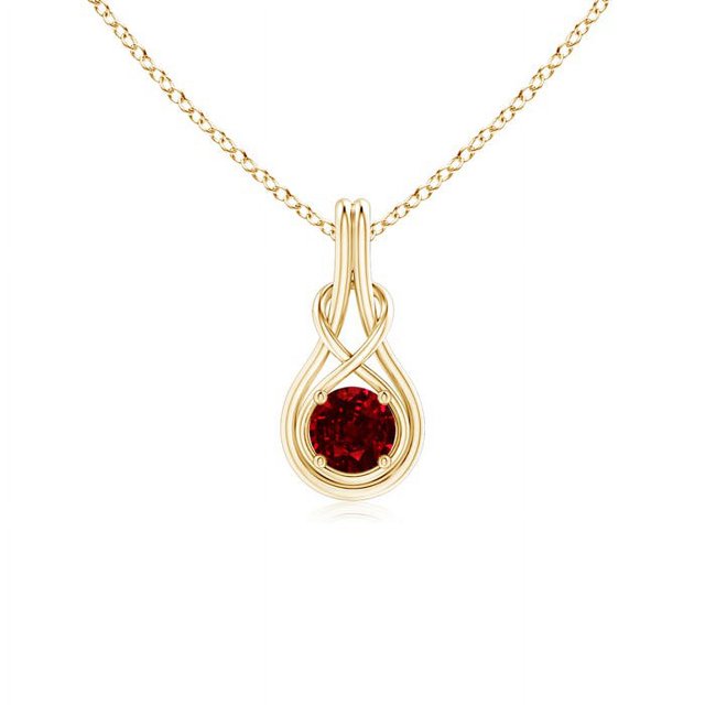 Angara Collier en Rubis Naturel - Pendentif Solitaire en Rubis Rond Nœud Infini en Or Jaune 14 K pour Femmes