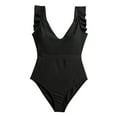 thumbnail image 4 of Sngxgn Women's V Neck Tummy Control Swimsuit Cheeky Tie Side High Cut Bathing Suit Ribbed Swimwear(Black,L), 4 of 6