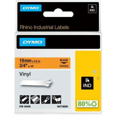 UPC: 0071701184368 | DYMO Rhino Industrial Vinyl Labels  3/4   Black Print on Orange Tape