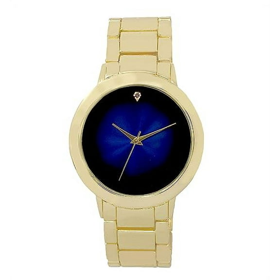 Charles Raymond Iced Out Diamond at 12 o'clock Elegant and Classy Mens Watch for All Occasions - Easy Reader Simplistic Slashes at Every Hour - Handsomely Stunning - 4904MB Single (4904MB Gold Blue)