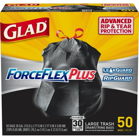 Glad ForceFlexPlus Drawstring Large Trash Bags - 30 Gallon - 50 ct