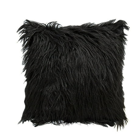 Black Fur Pillow Nicesee Soft Fluffy Fur Solid Color Square Home Decor Throw Pillow Case Cushion Cover 45*45cm/ 18