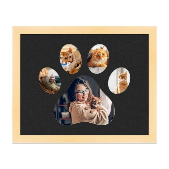 8x10 Frame - Paw Print Acid-Free Black Photo Mat - Pet Memorial Gifts - Paw Print Picture Frame for