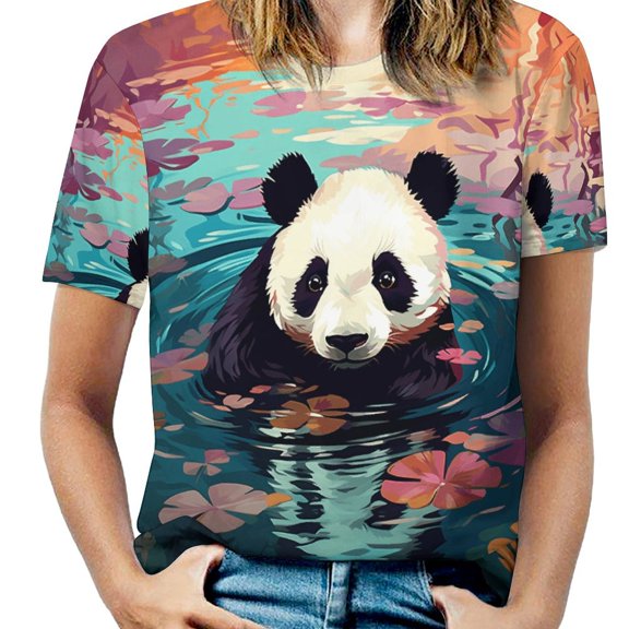 Funny Cute Panda Women's T-Shirt Short Sleeve T Shirts Tops Tee Ladies Loose T