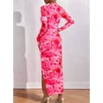 thumbnail image 4 of Women'S Bodycon Maxi Dress Fashion Long Sleeve Floral Print Tight Fitted Party Club Ruched Dresses Pink L, 4 of 9