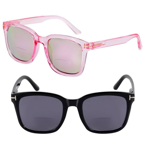 "The Jet Setter" 2 Pair of Women's Fashion Bifocal Reading Sunglasses - Black/Glacier Pink - 1.75