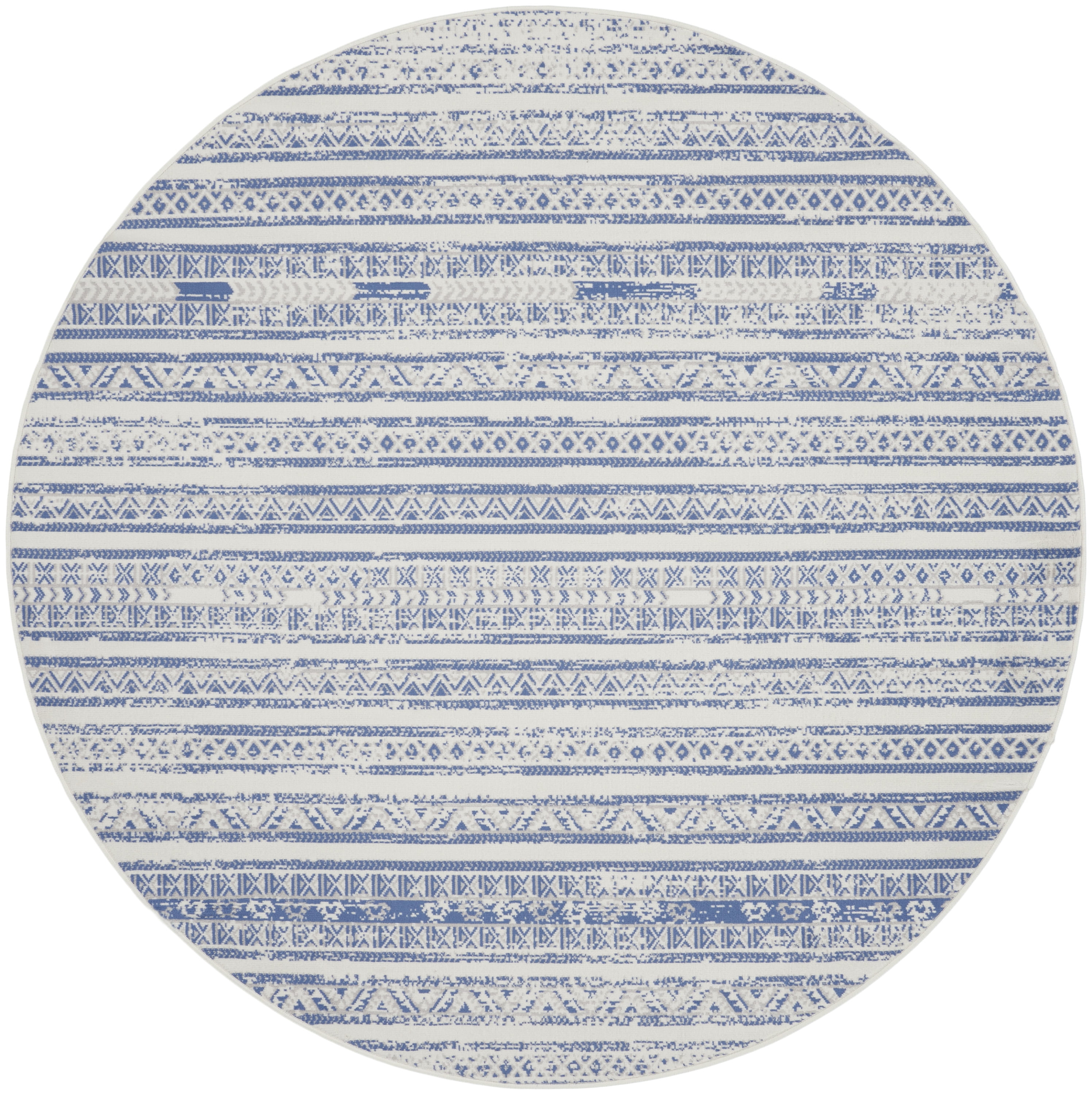 Nourison Whimsicle Bohemian Eclectic Ivory Blue 5' x round Area Rug, (5' Round)