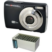 Angle View: Bell + Howell S16 Slim Digital Camera with 16 Megapixels, Black, Value Box of 50 AAA Batteries Included, As Seen on TV