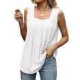 thumbnail image 2 of Ruffled Square Collar Tank Top Women Striped Tank Tee Summer Casual Loose Fit Sleeveless Shirt White XXL, 2 of 9