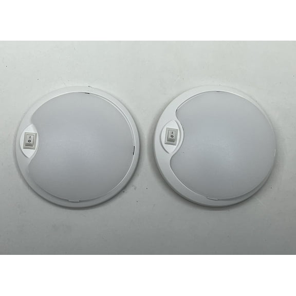 (2) White LED White Base 4.5 inch Round Camper RV Trailer Dome Lights / Switch