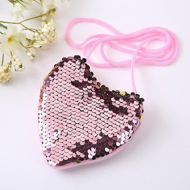 Bolso de bebé con forma de corazón de lentejuelas de princesa, monedero de chico de color sólido bonito para niña pequeña, bolsos de hombro brillantes para niños