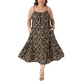thumbnail image 2 of Agnes Orinda Women's Plus Size Easter Sundress Boho Print Dress Spaghetti Strap Swing Flowy Beach Summer Vacation Maxi Dresses with Pocket 1X Black, 2 of 6
