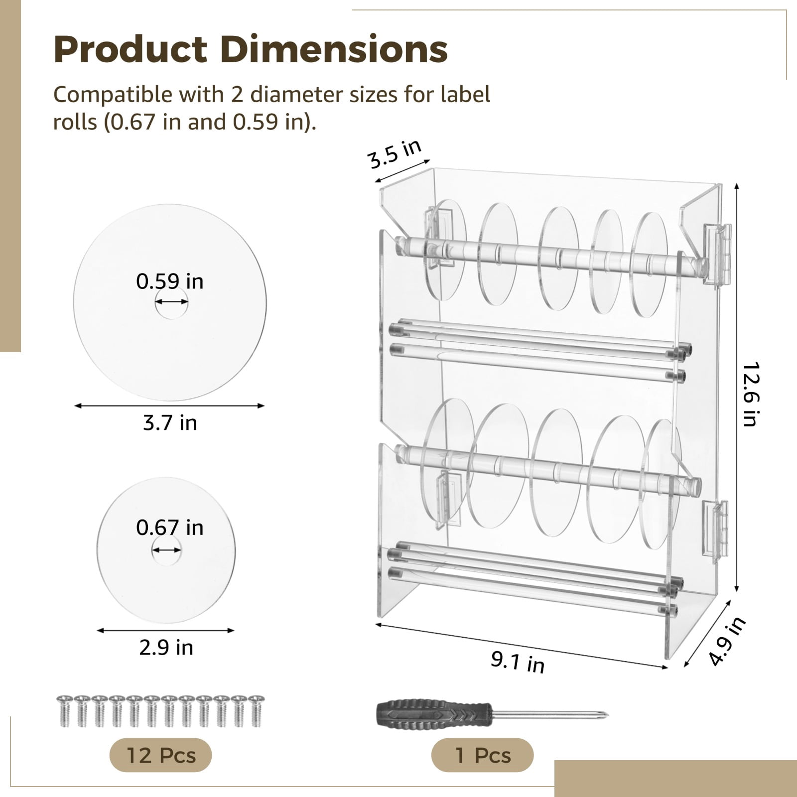 Transparent Acrylic Tape Dispenser,Double-Layer Label Roll Holder,Adjustable Desktop Sticker Roll Holder for Office and Home