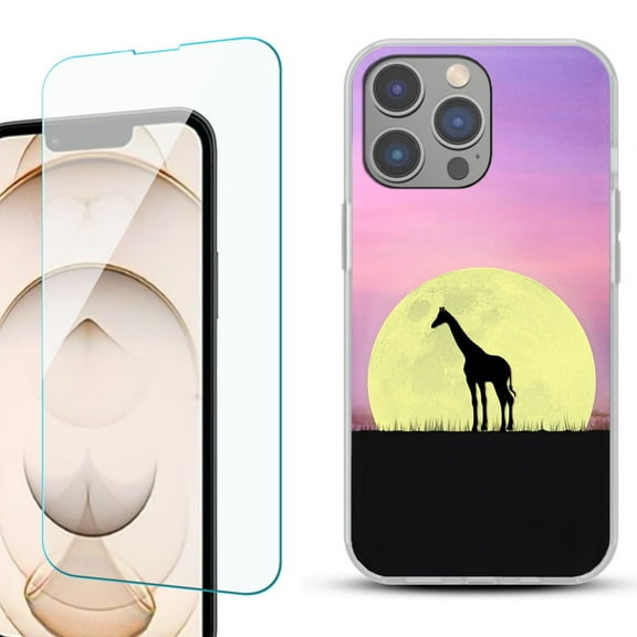 OneToughShield ® for iPhone 15 Pro Max Shockproof Fashion Phone Case, with Tempered Glass Screen Protector - Moonlight Giraffe