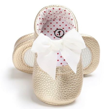 

Baby Leather Shoes PU Bowknot Princess Toddler Shoes Slip into Prewalkers Size 0-18M