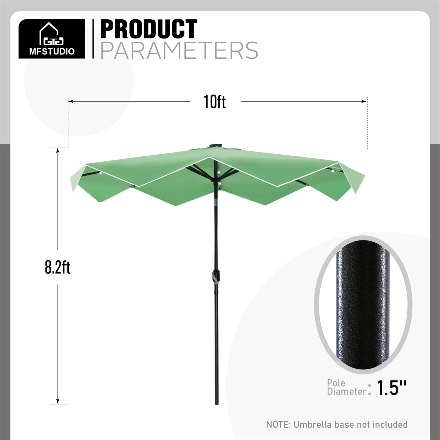 Summit Living 10FT Solar LED Outdoor Market Patio Umbrella with Easy Tilt Adjustment, Green