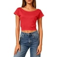 thumbnail image 5 of Women's Casual Backless Hollow Out Short Sleeve Round Neck T-Shirt, 5 of 8