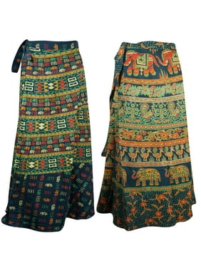 Mogul Women's 2pc Cotton Long Skirt Animal Floral Print Wrap Around Sarong Skirts