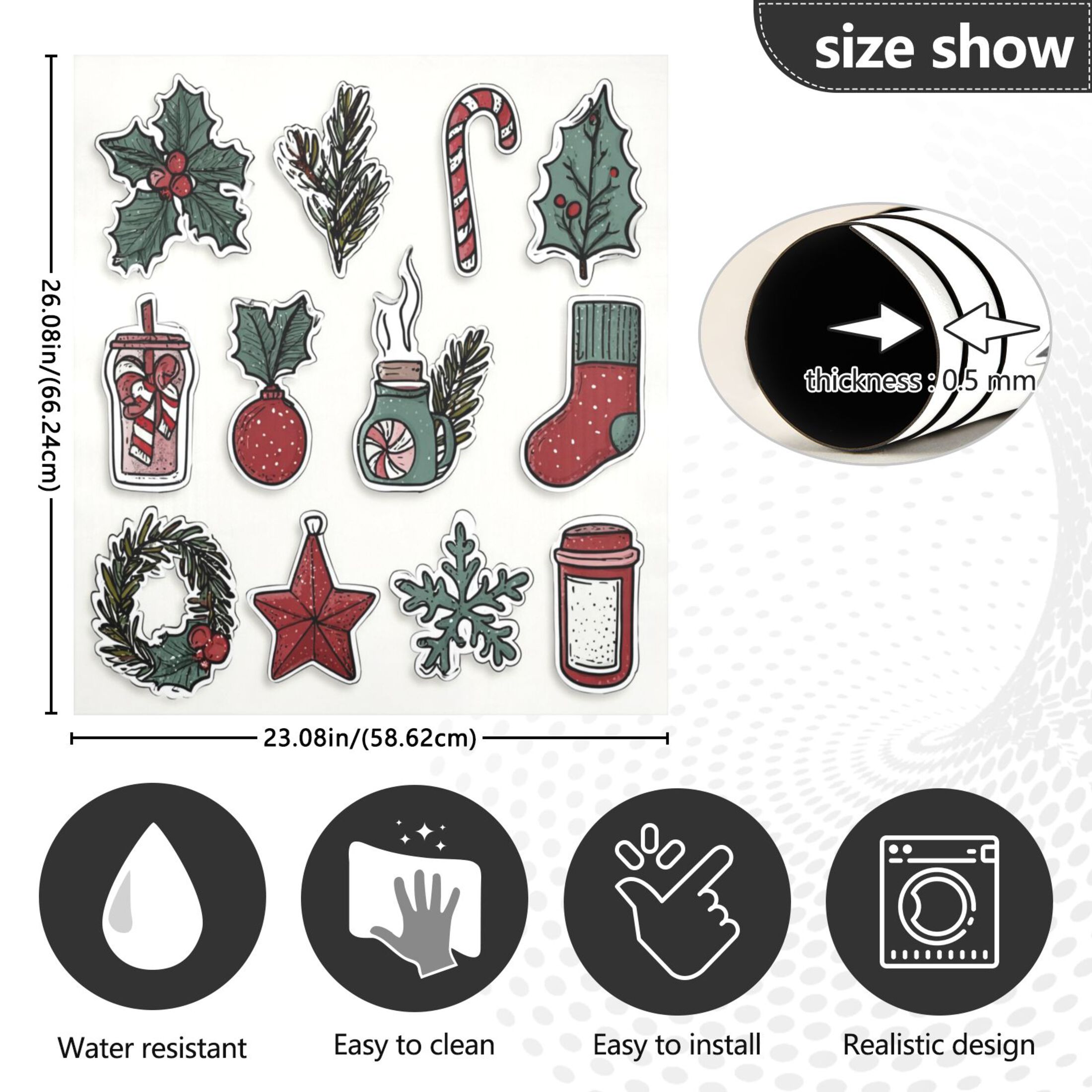 IAUYY Magnetic decorative sticker - 23x26 Inch PVC Refrigerator Decorative Cover, Removable DIY Art for Kitchen Appliances Gift Box