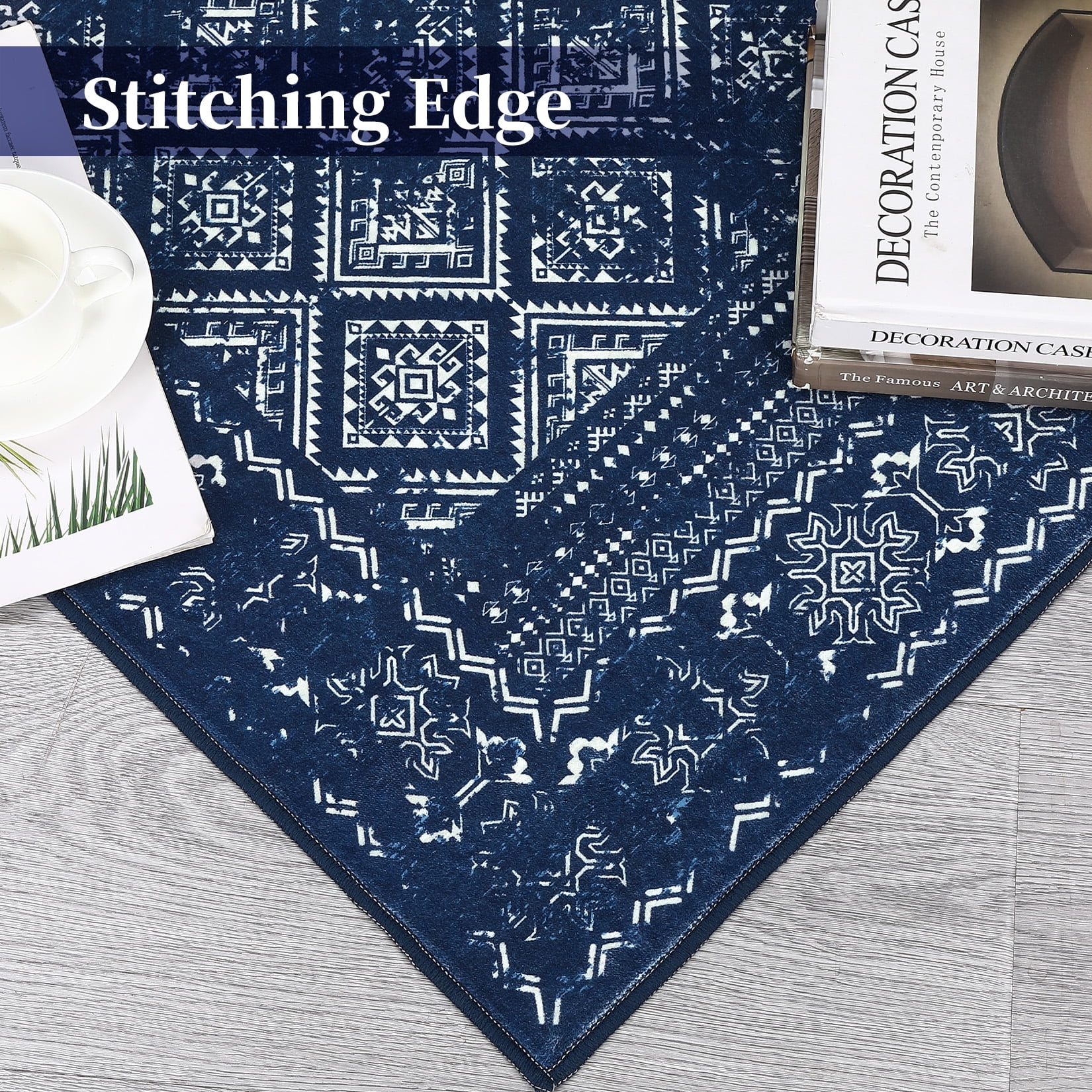 HOMERRY Area Rug 5' x 7' Modern Moroccan Distressed Area Rug for Dining Room Washable Soft Indoor Floor Carpet, Navy