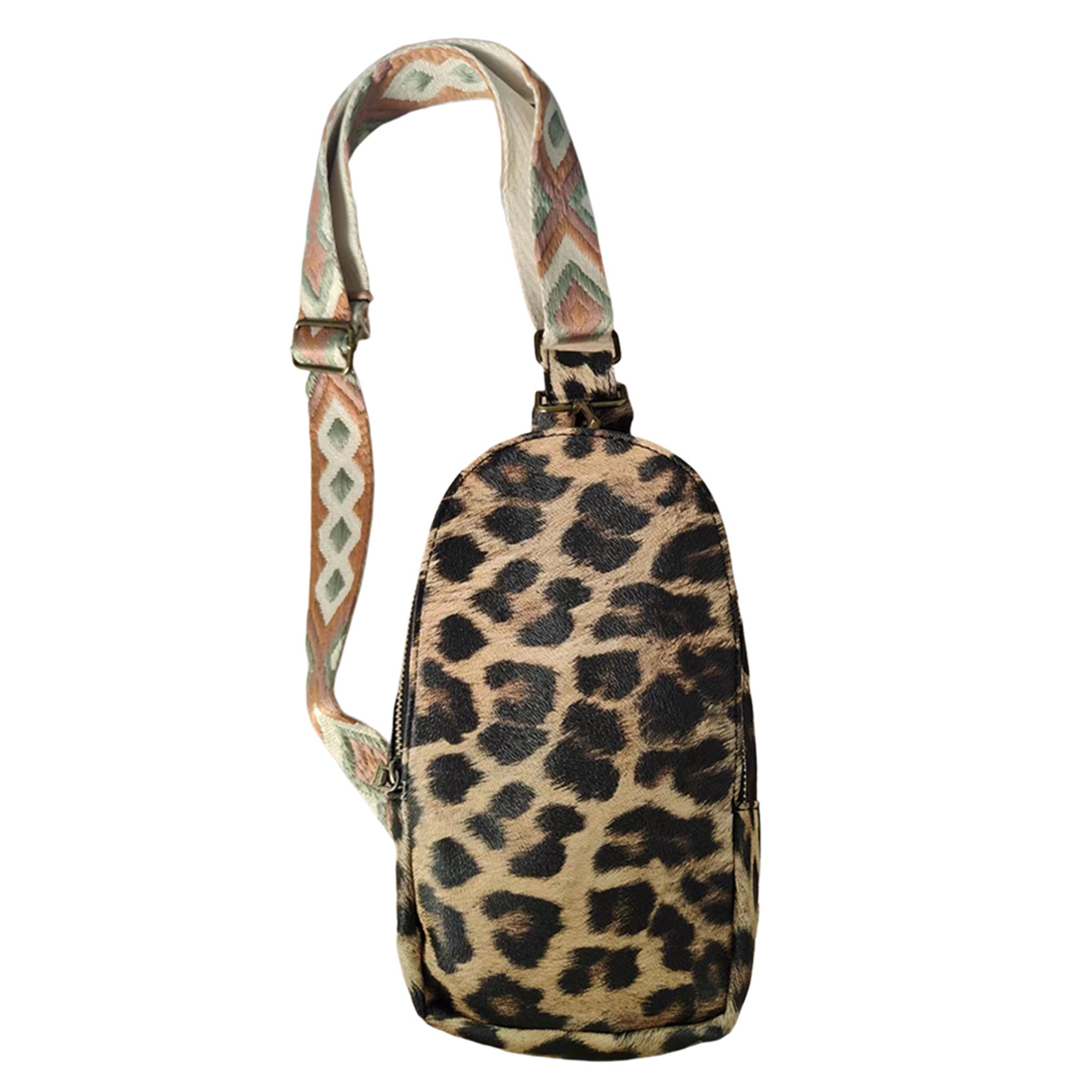 Leopard Pattern Sling Chest Bag, Multi Zipper Crossbody Bag