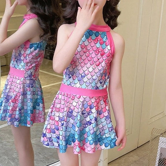 Toddler Swimsuit Girl Children 2 Piece Skirt Style Swimsuit with Adjustable Straps Baby Bathing Suit Girl Pink 5-6 Years