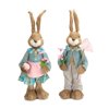Set of 2 Sisal Easter Bunny Rabbit Spring Decorations with Flowers, Egg and Net 22"