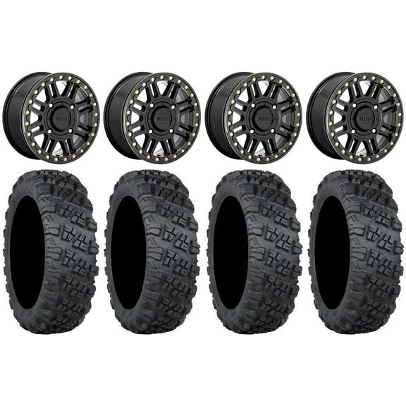 KMC Cage Beadlock 15" Wheels Black 33" Versa Cross V3 Tires Can-Am Maverick X3 / Honda Pioneer 1000 / Talon