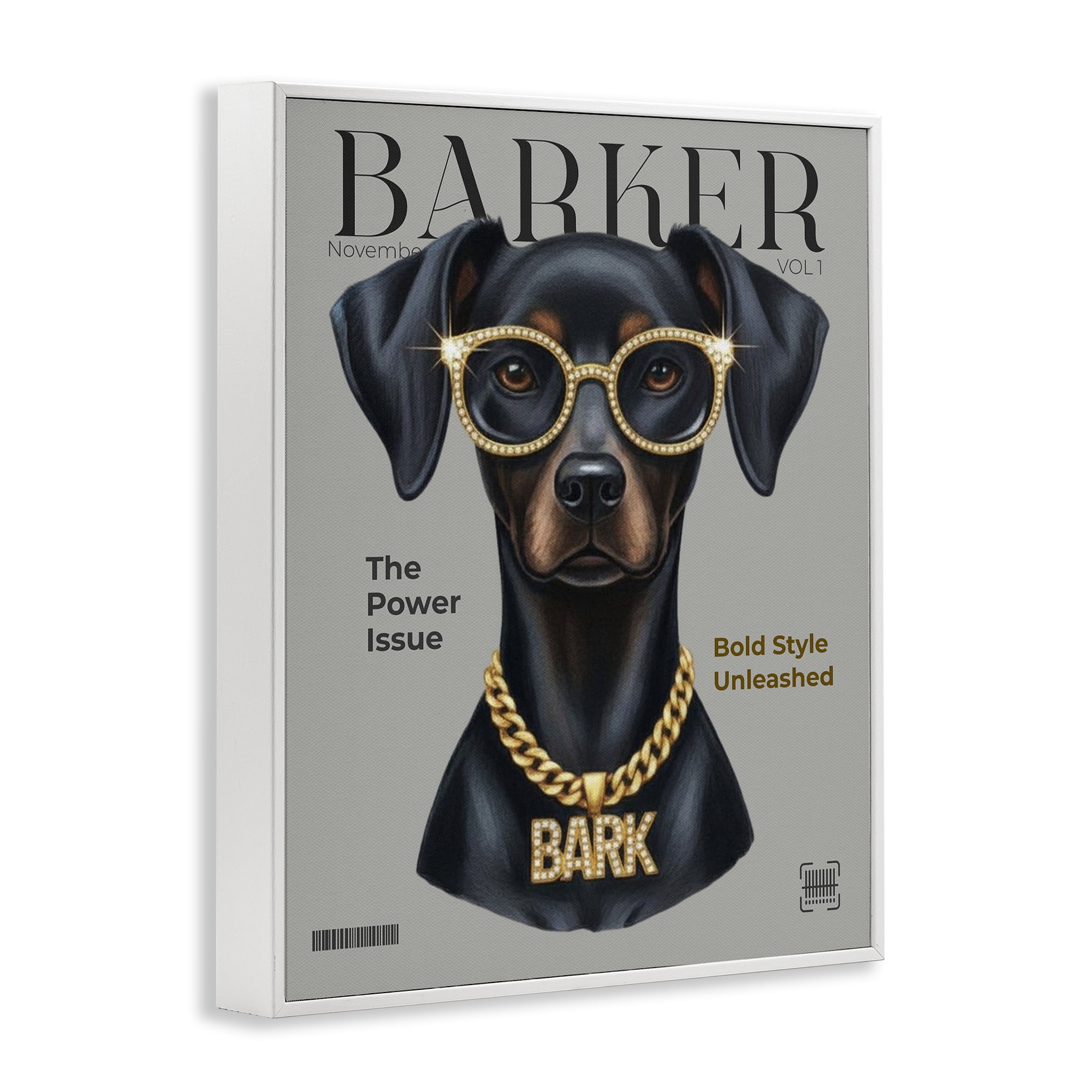 Stupell Industries Barker Dog Fashion Magazine White Framed Giclee Art, design by A Barefoot Stylist