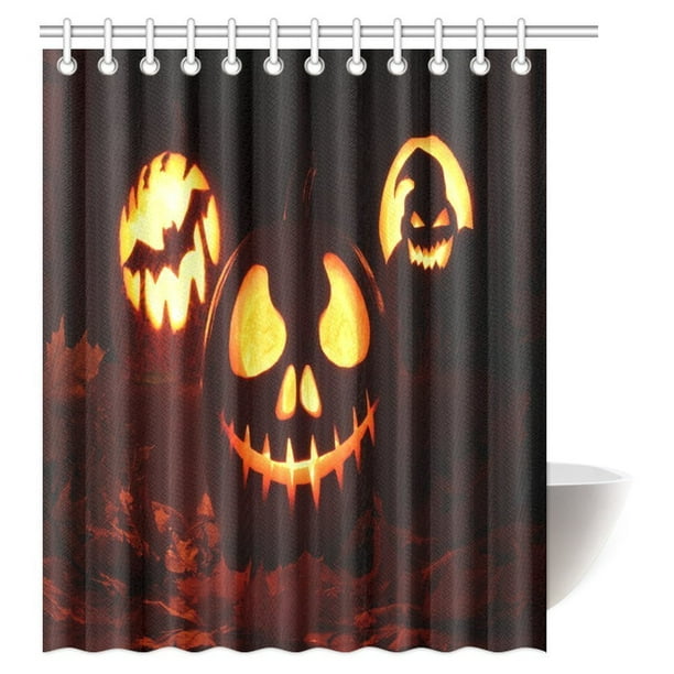 MYPOP Halloween Holiday Shower Curtain, Pumpkin Halloween Fabric ...