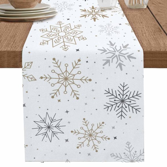 nqOlkjepod Christmas Snowflakes Table Runner 72 Inches Long Farmhouse Dress Scarves, Modern Xmas Winter Minimalist Dining Tablerunner for Coffee Table/Kitchen Island/Party Décor, 13" x 72"