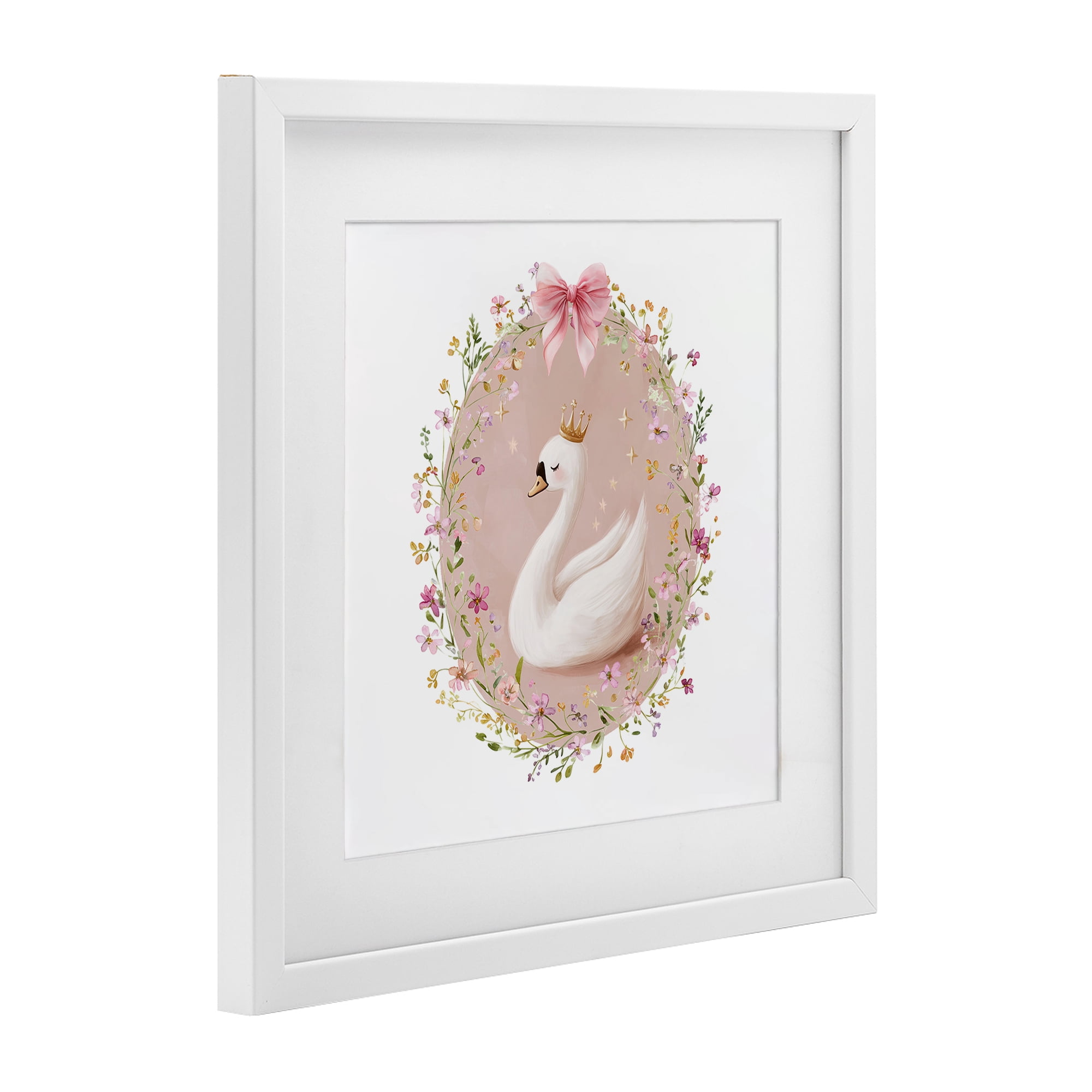 Stupell Industries Queen Swan with Florals White Framed Print Under Glass, design by Christine Simpson Art