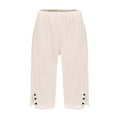 thumbnail image 4 of Hpapadks Womens Casual Pants Summer Solid Loose Side Slit Knee Length Shorts with Pockets Womens Slacks Beige XXL, 4 of 5