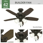 Hunter 42 inch Indoor Ceiling Fan with LED Lights - Bronze Ceiling Fan with Pull Chain, For Bedroom or Living Room, Standard Mount, No Remote, 5 Blades, Includes Bulbs - Builder 52107, New Bronze