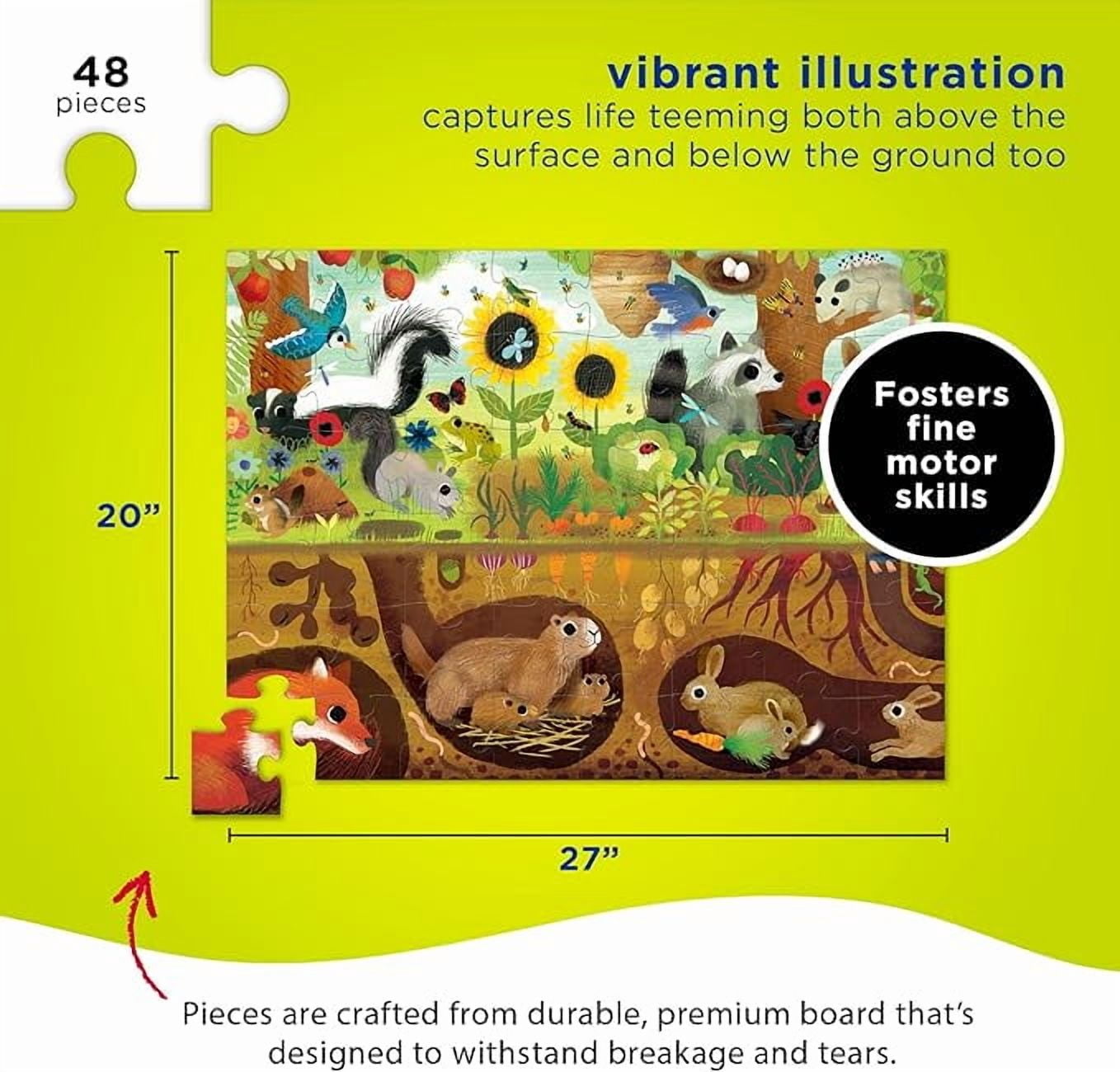 Crocodile Creek Above + Below 48-Piece Jigsaw Floor Puzzle - Fun Floor Puzzles for Kids Ages 4-8 - Heavy-Duty Shaped Box for Storage - Backyard Discovery - 18 x 24 inches Finished