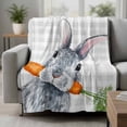 thumbnail image 2 of Grey Bunny Easter Blanket Soft Cozy Warm Throw Blanket for Couch, Plush Fuzzy Flannel Fleece Blankets for Sofa, Rabbits Grey Checkered Carrots Bed Blankets Lightweight Gifts for Women, 30"x40", 2 of 9