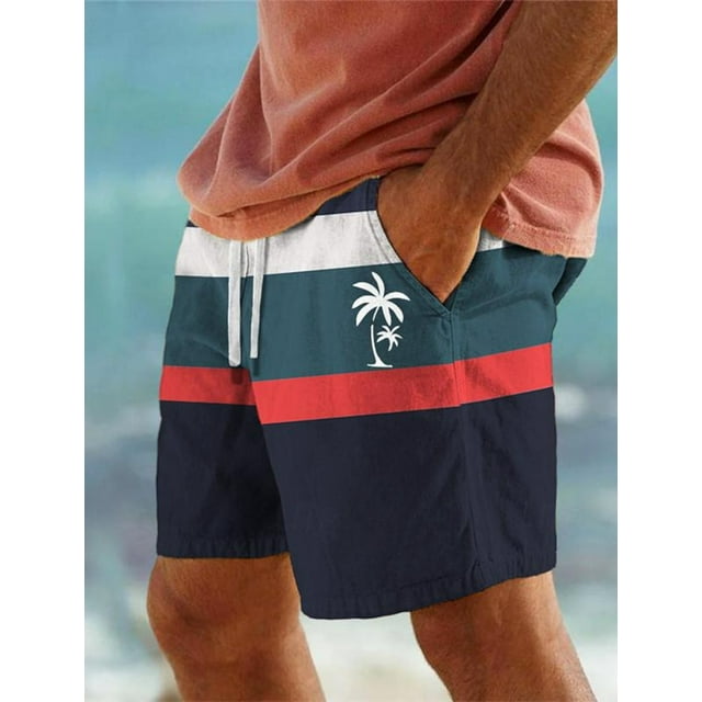 Stripe Palm Tree Men's Resort 3D Printed Board Shorts Swim Trunks Elastic Waist Drawstring Aloha Hawaiian Style Holiday Beach