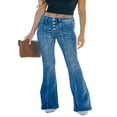 thumbnail image 2 of LYMAYTER S-XL Women Flare Jeans Fashion Mid Waisted Jeans Tummy Control Button Fly Denim Pants Trousers, 2 of 6