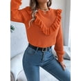 thumbnail image 6 of Cable Knit Striped Sweater for Women Crew Neck Oversized Long Sleeve Pullover Fall Winter Sweater Orange Color S, 6 of 10