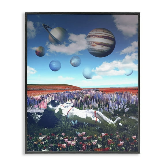 Stupell Industries Astronaut & Overhead Planets Astrology & Stars Painting Black Framed Art Print Wall Art, 11 x 14