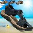 thumbnail image 2 of New Summer Men Sandals Leather Hiking Shoes Anti-slip Slippers Closed Toe Beach, 2 of 5